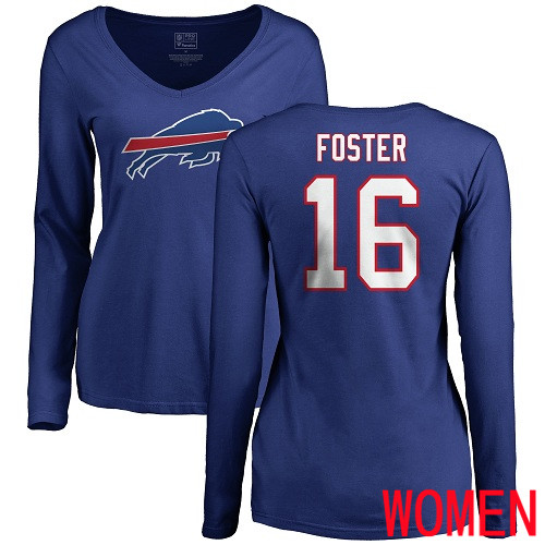 NFL Women Buffalo Bills #16 Robert Foster Royal Blue Name and Number Logo Long Sleeve T Shirt
